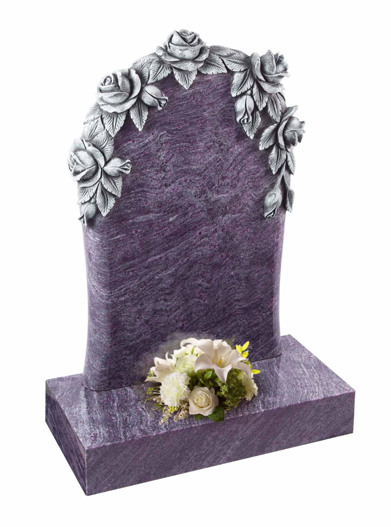A unique shaped memorial with beautiful carved antique rose design