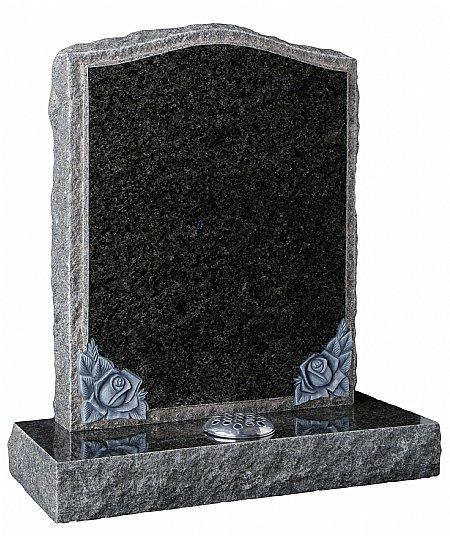 Carved roses frame and a polished face of the headstone