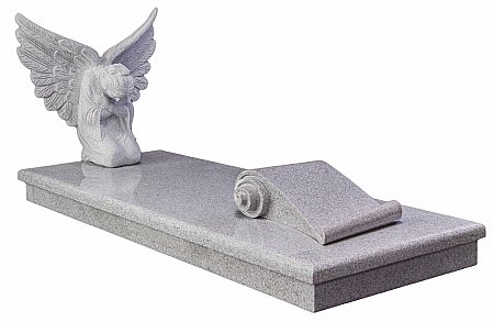hand carved Angel with outspread wings and a scroll tablet for inscription