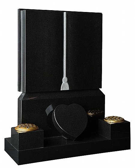 Headtone with two vases and central heart token- Churchill Memorials