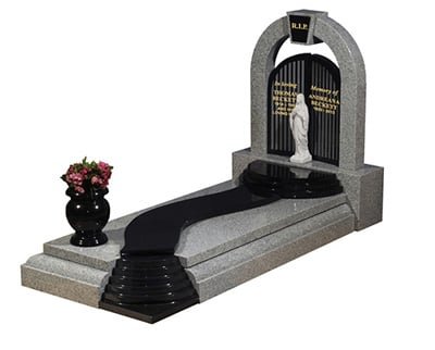 An all polished BLACK and SILVER GREY granite memorial with steps- Churchill Memorials